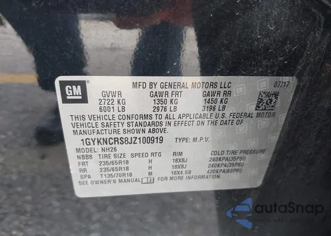 2018 Cadillac Xt5 Luxury z USA, uszkodzony, nr VIN 1GYKNCRS8JZ100919